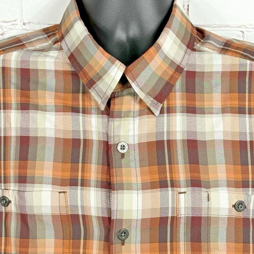 Eddie Bauer Rainier 2.0 Shirt Men's‎ XL Orange Plaid Short Sleeve Outdoor